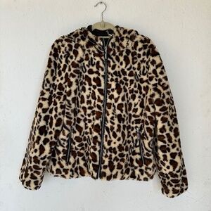 J2 Pollster Faux Fur Leopard Print Hooded Jacket XL